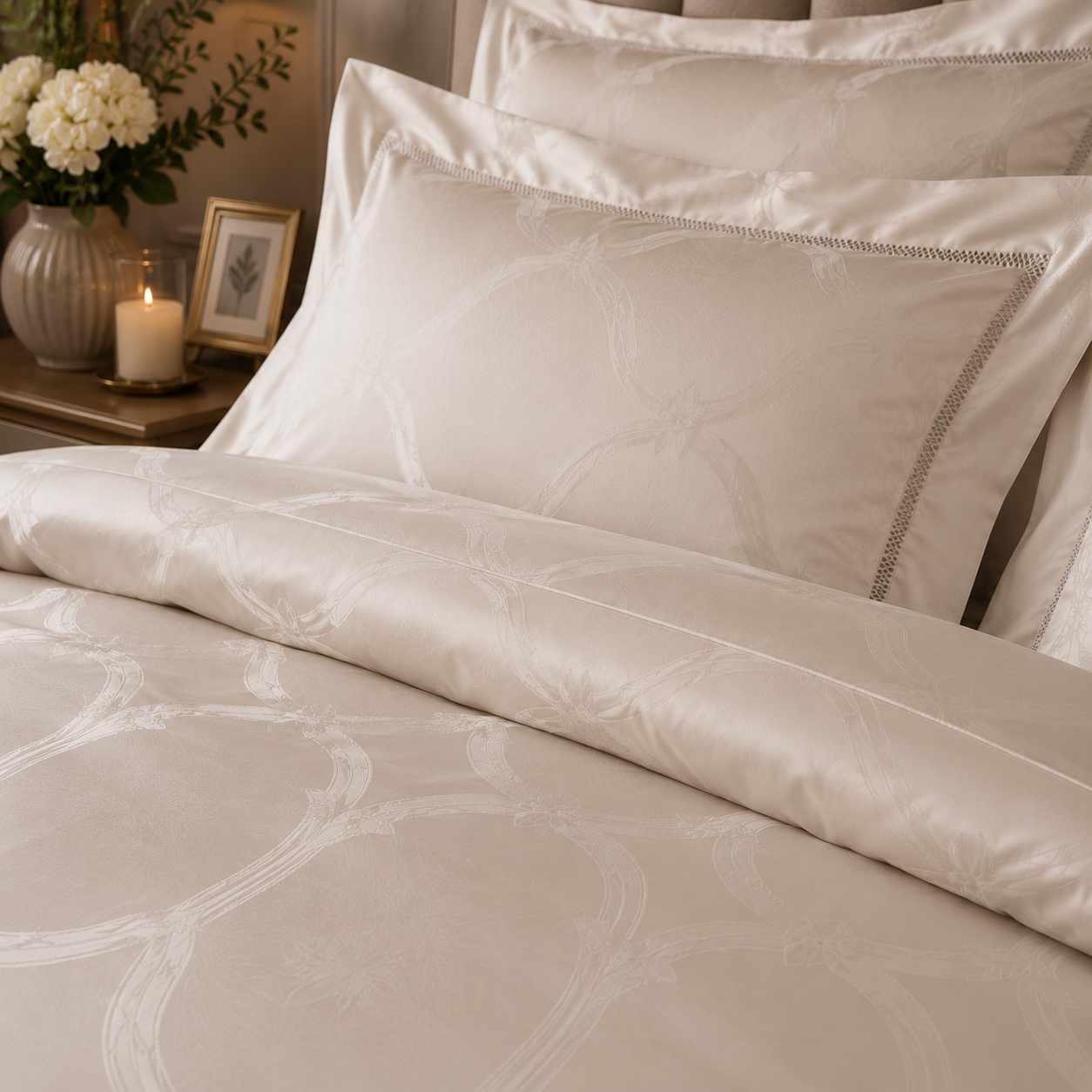Scandinavian Luxe Jacquard - Champagne Haven Egyptian Cotton Bedding Set