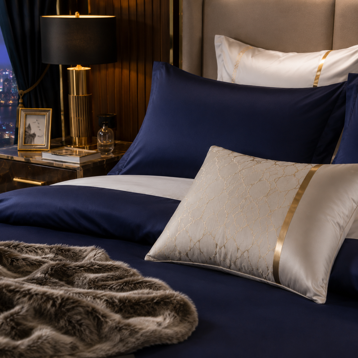 Elegant Two-Tone Egyptian Cotton Bedding Set