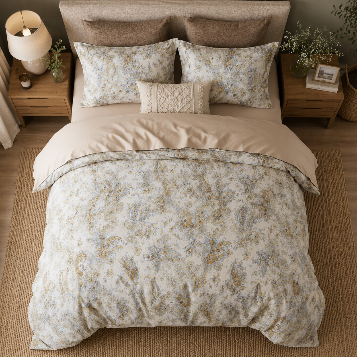 Bright Flamingo Leaf - Paisley Elegance Egyptian Cotton Bedding Set