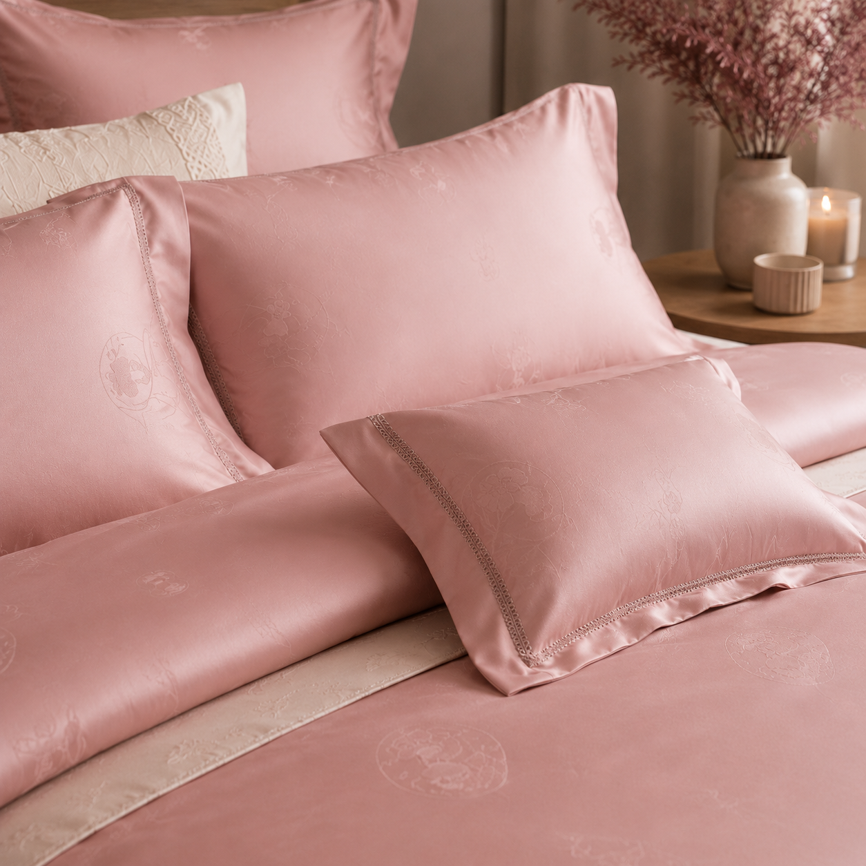 Scandinavian Luxe Jacquard - Blush Dream Egyptian Cotton Bedding Set
