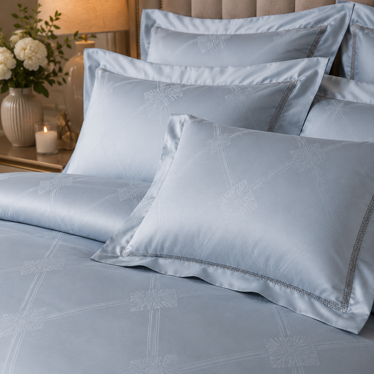 Scandinavian Luxe Jacquard - Silver Mist Egyptian Cotton Bedding Set