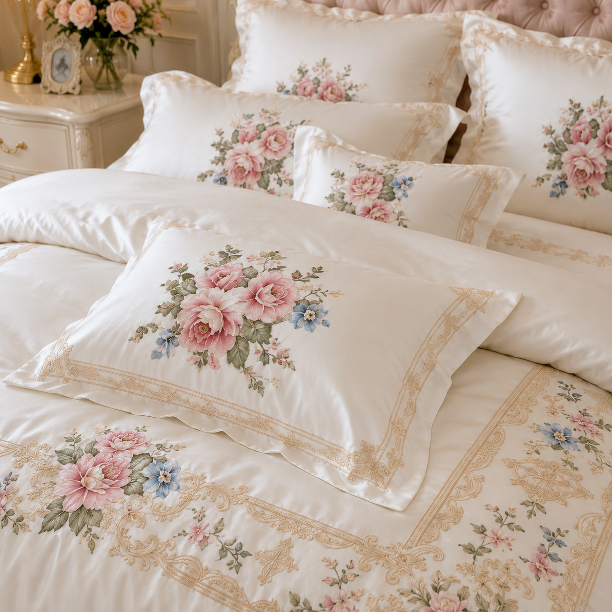 Egyptian Cotton Luxury Embroidered White Bedding Set
