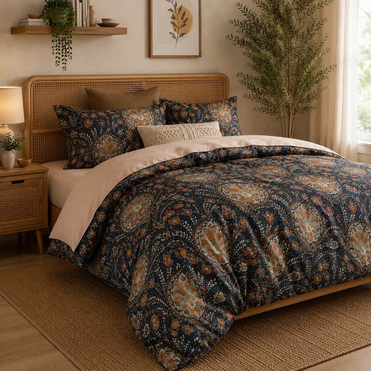 Bright Flamingo Leaf - Marrakech Garden Egyptian Cotton Bedding Set