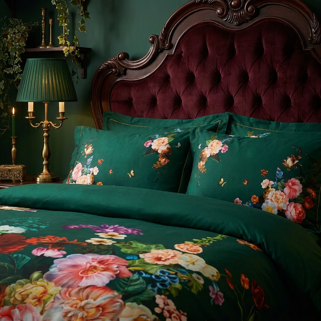 Artisan Design - Emerald Floral Dark Victorian Botanical Egyptian Cotton Bedding Set