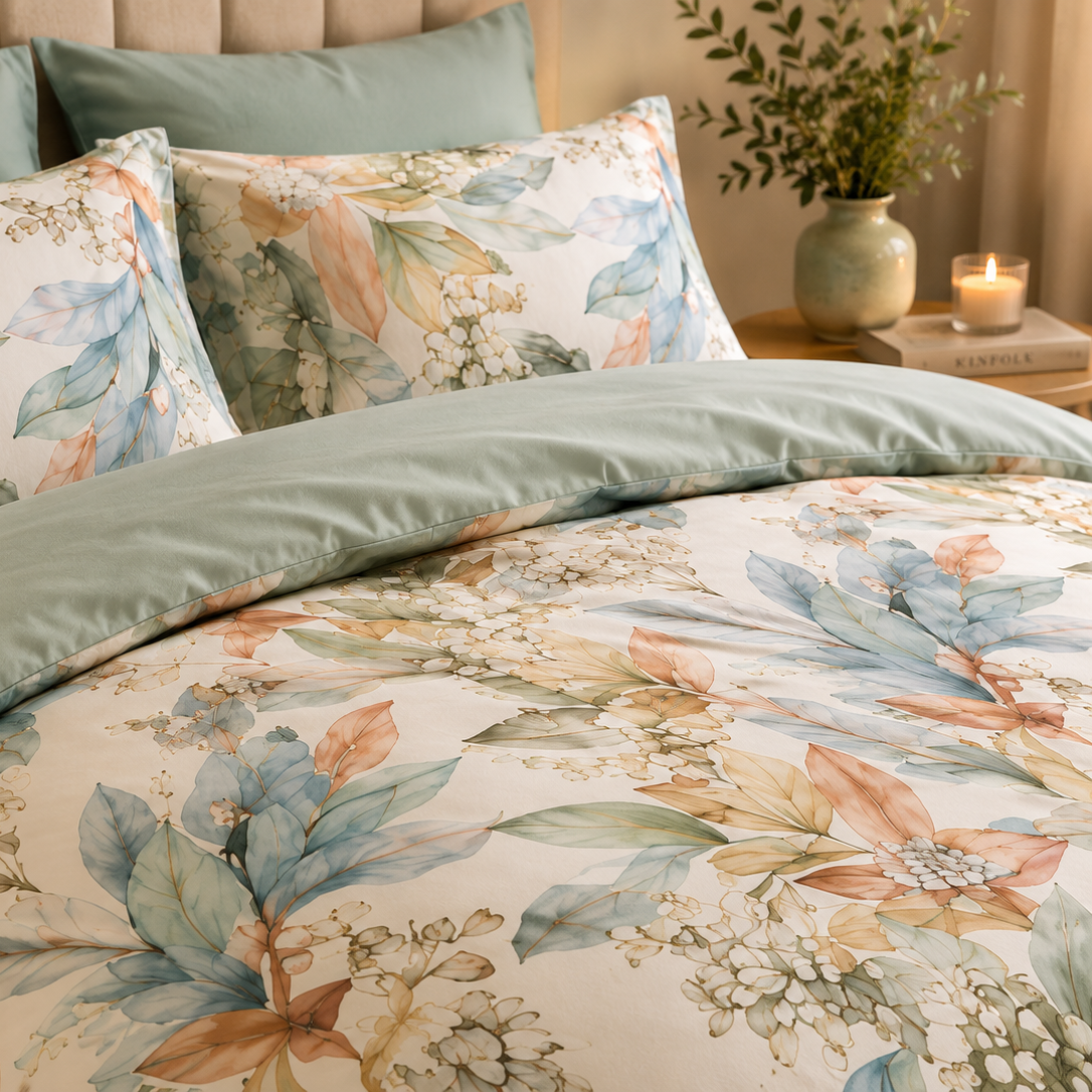 Bright Flamingo Leaf - Fresh Botanical Egyptian Cotton Bedding Set