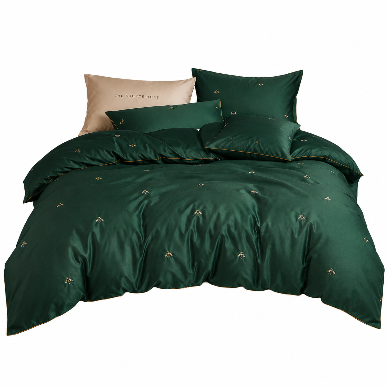 Bright Flamingo Leaf - Emerald Serenity Egyptian Cotton Bedding Set