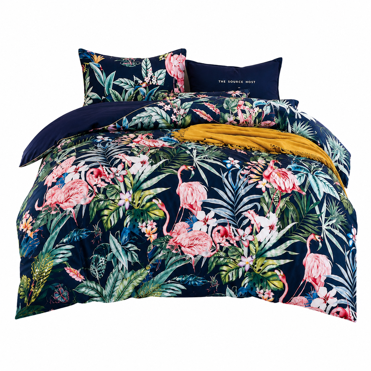 Bright Flamingo Leaf - Island Dreamscape Egyptian Cotton Bedding Set