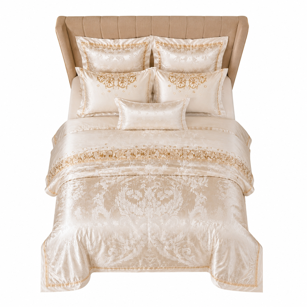 White Jacquard Embroidered Bedding Set
