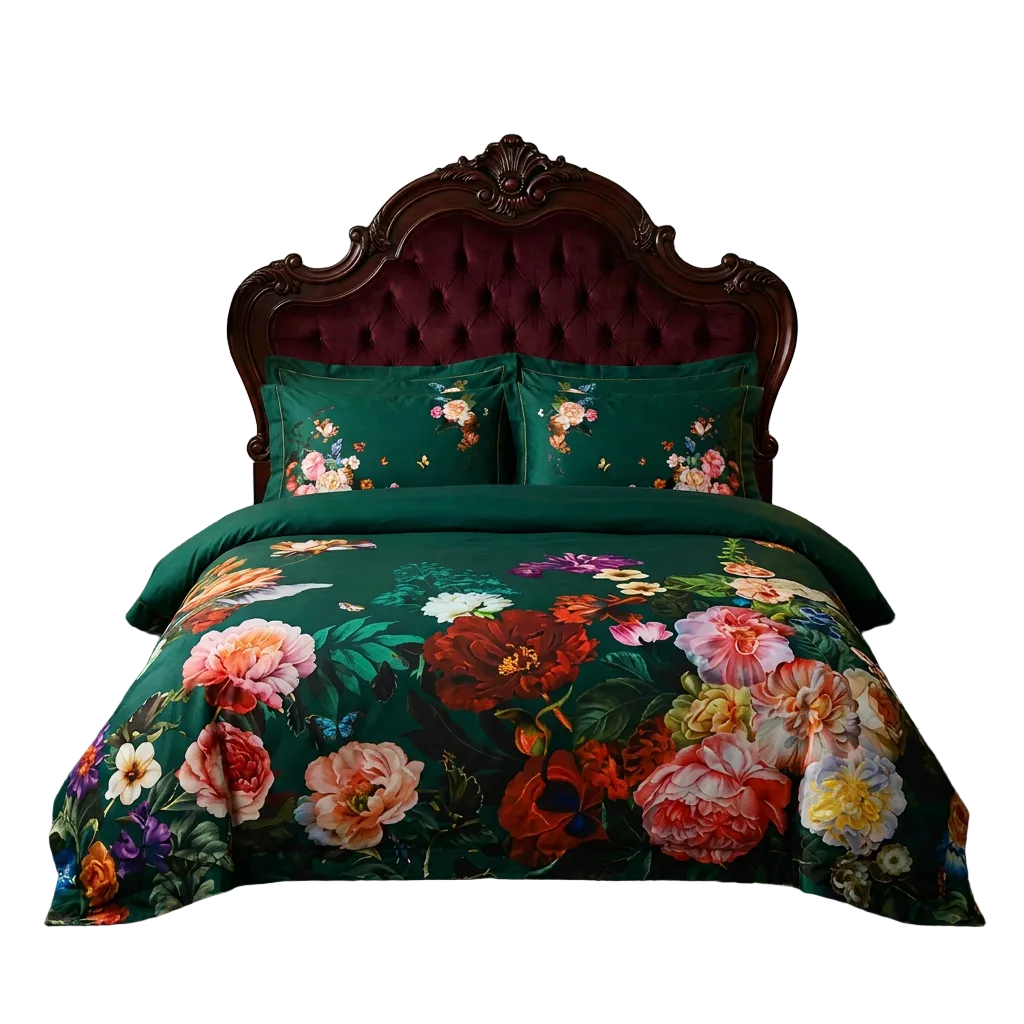 Artisan Design - Emerald Floral Dark Victorian Botanical Egyptian Cotton Bedding Set