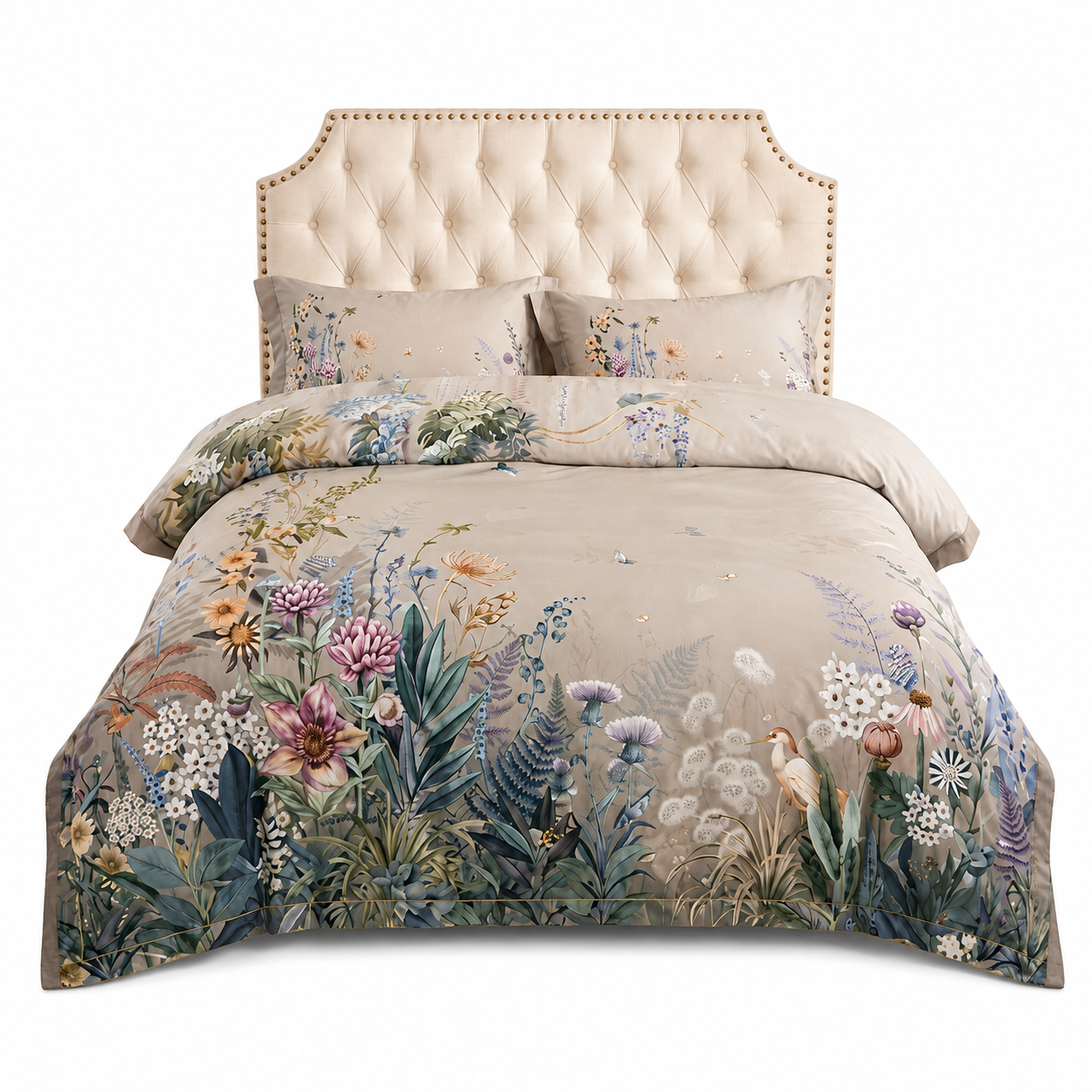 Artisan Design - Floral Bright Natural Egyptian Cotton Bedding Set