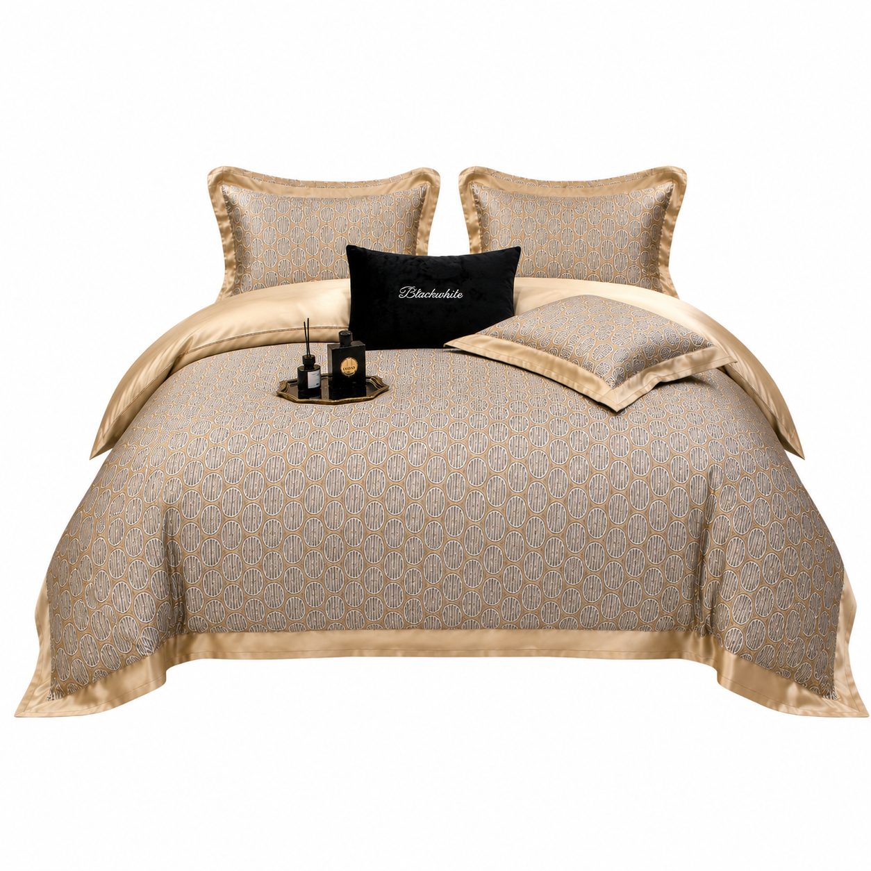 Premium Floral Long Staple - Golden Geometry Cotton Bedding Set