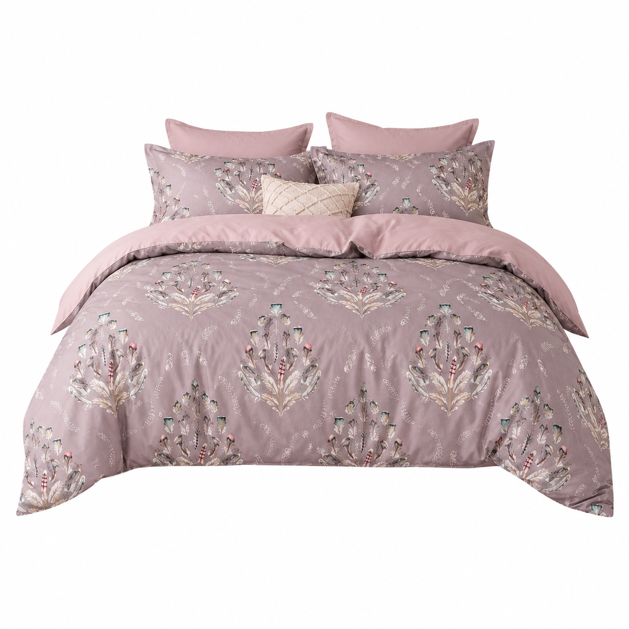 Bright Flamingo Leaf - Blush Botanical Whisper Egyptian Cotton Bedding Set
