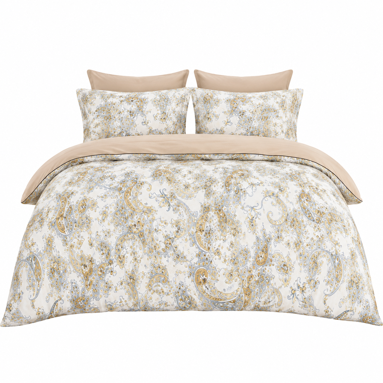 Bright Flamingo Leaf - Paisley Elegance Egyptian Cotton Bedding Set
