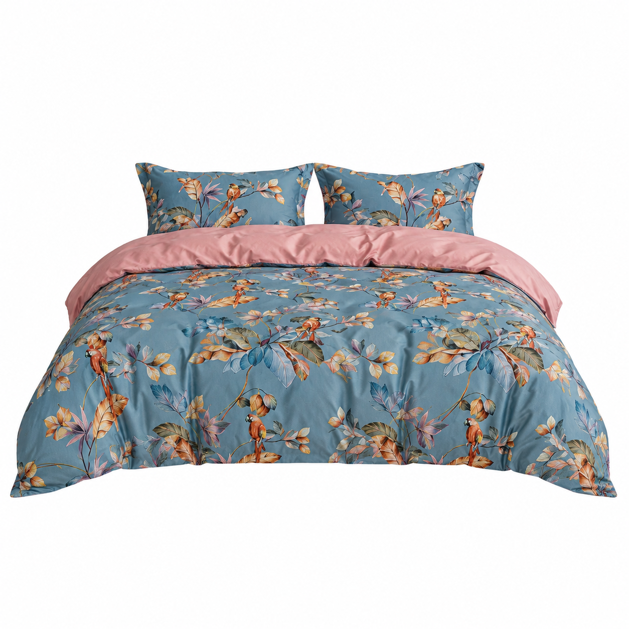 Bright Flamingo Leaf - Blush Parrot Haven Egyptian Cotton Bedding Set
