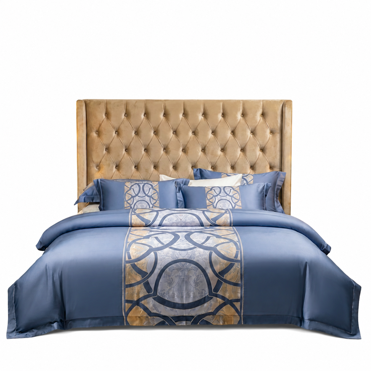 Artisan Design - Steel Blue Geometric Parisian Hotel Egyptian Cotton Bedding Set