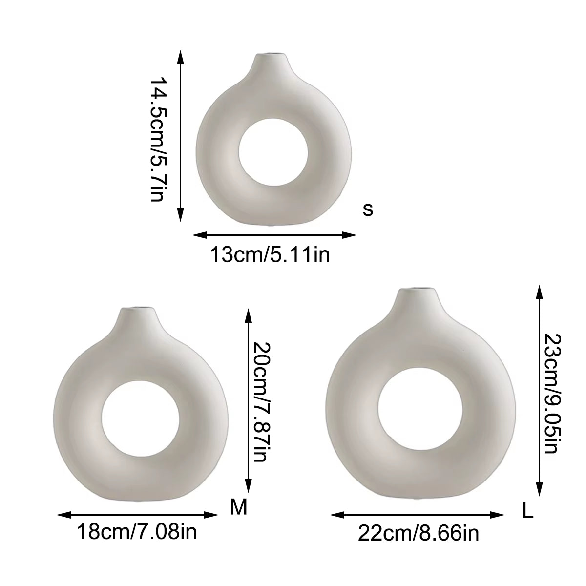 1Pc Imitation Ceramic Pure White Vase Decorative Vase Single Branch Flower Arranging Ornament Donut Design Flowerpot Table Decor