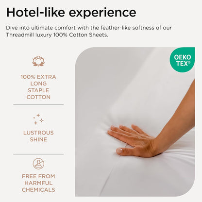 100% Cotton Sheets for Cal King Size Bed - 600 Thread Count Cal King Bed Sheets Set with 16” Deep Pocket - Sateen Weave 4-Piece Bedding Set with Cooling Effect, White