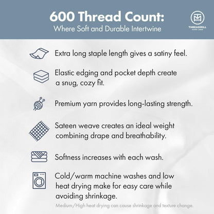 100% Cotton Sheets for Full Size Bed - 600 Thread Count Full Bed Sheets Set with 16” Deep Pocket - Damask Stripe Sateen Weave 4-Piece Bedding Set with Cooling Effect, Sage Green