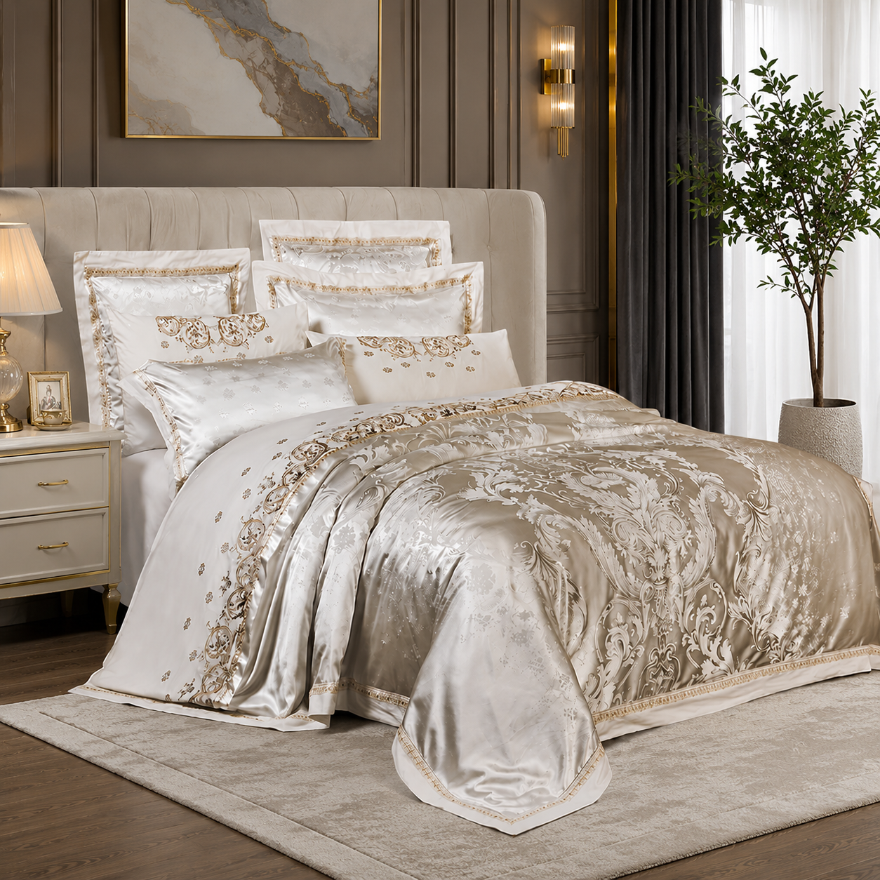White Jacquard Embroidered Bedding Set