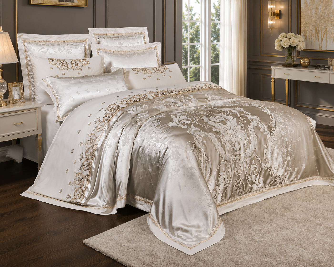 White Jacquard Embroidered Bedding Set