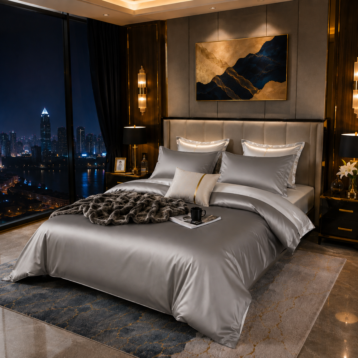 Elegant Two-Tone Egyptian Cotton Bedding Set