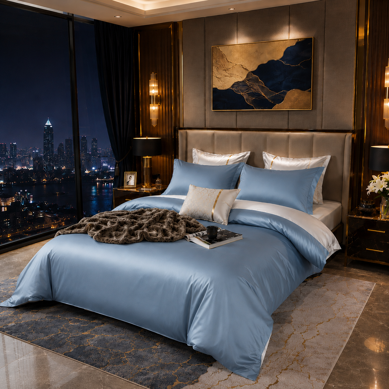 Elegant Two-Tone Egyptian Cotton Bedding Set