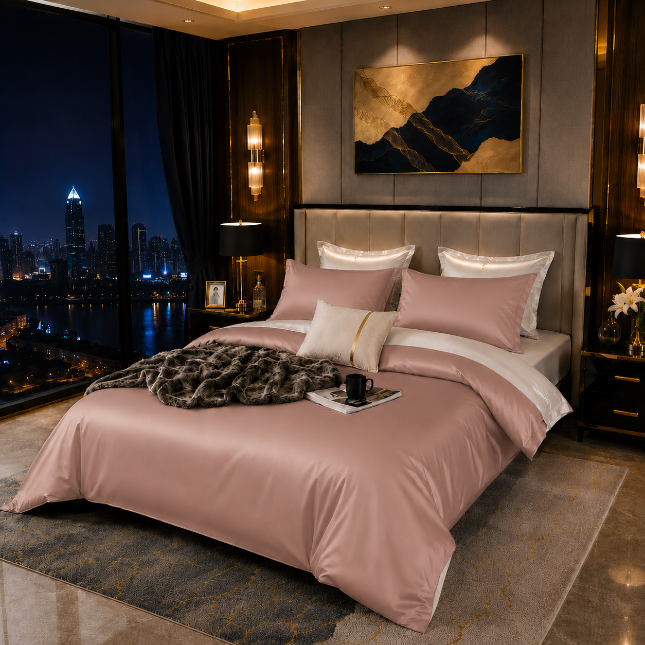 Elegant Two-Tone Egyptian Cotton Bedding Set