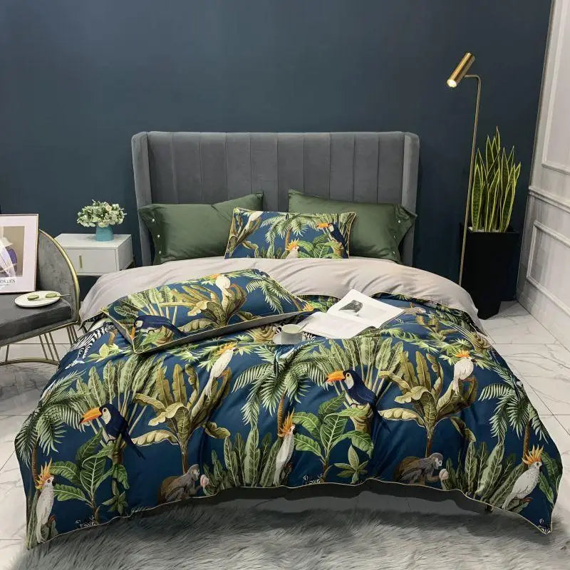 Bright Flamingo Leaf Egyptian Cotton Bedding Set