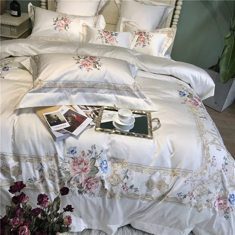 Egyptian Cotton Luxury Embroidered White Bedding Set