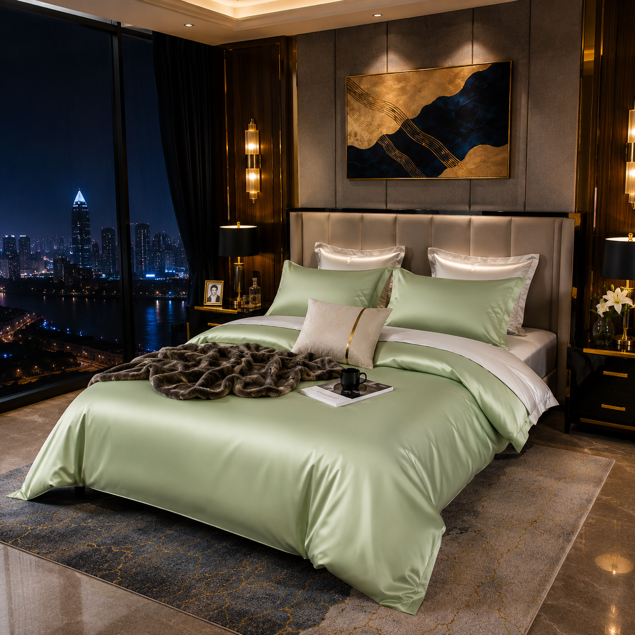 Elegant Two-Tone Egyptian Cotton Bedding Set