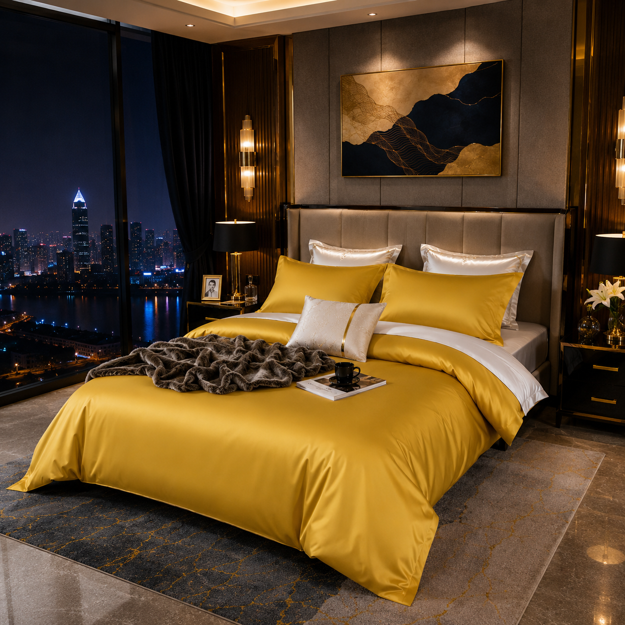 Elegant Two-Tone Egyptian Cotton Bedding Set
