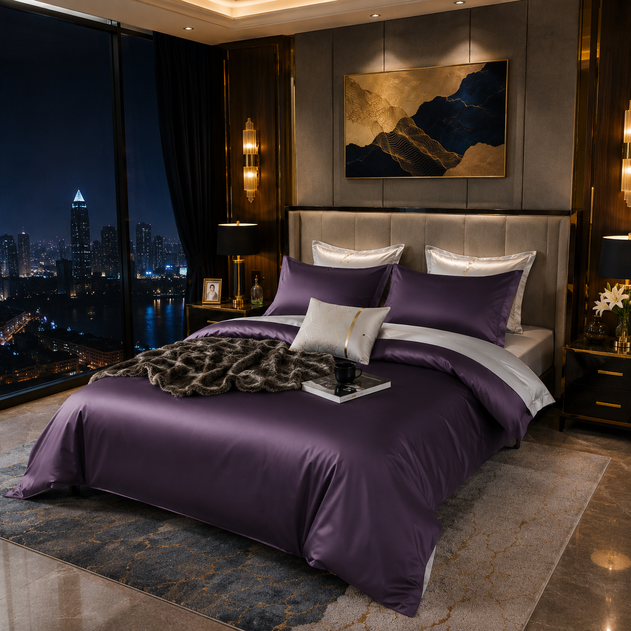 Elegant Two-Tone Egyptian Cotton Bedding Set