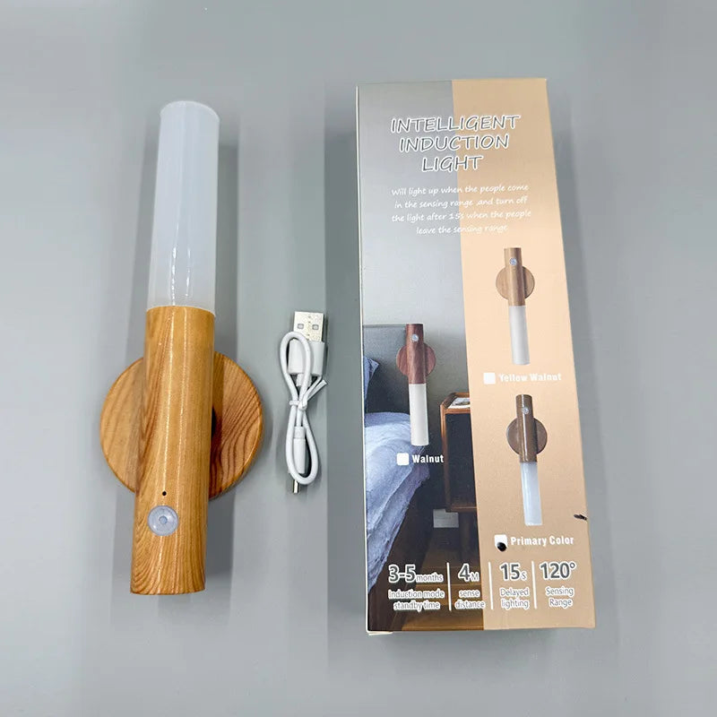 Night Light Motion Sensor Night Lights Rechargeable Wall Sconces Magnetic Wall Lights Wooden Wall Lighting for Bedroom Stair