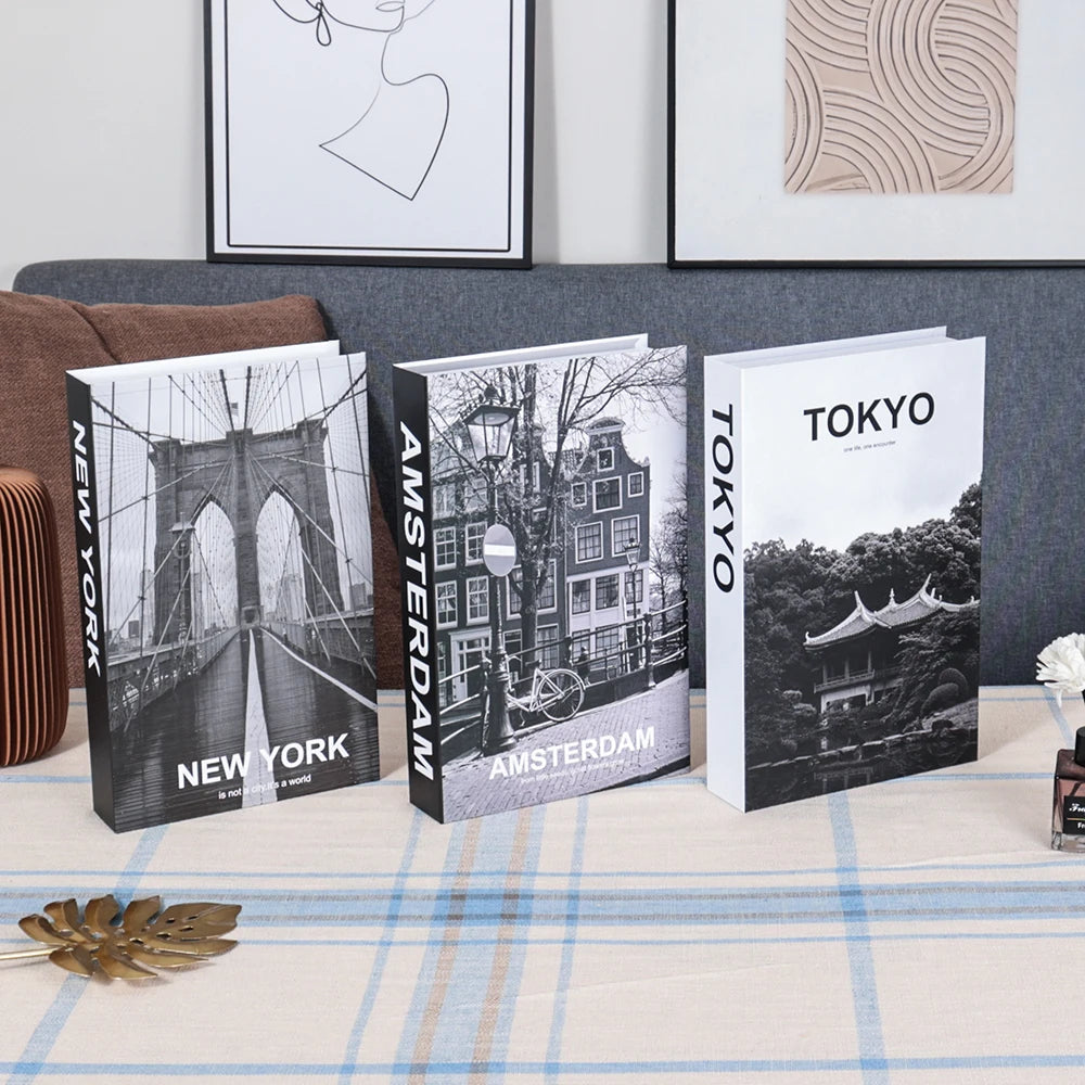 3Pcs/Set Fake Books Set for Decoration Coffee Table Ornaments Modern Home Decoration Luxury Faux Book Set London New York Paris