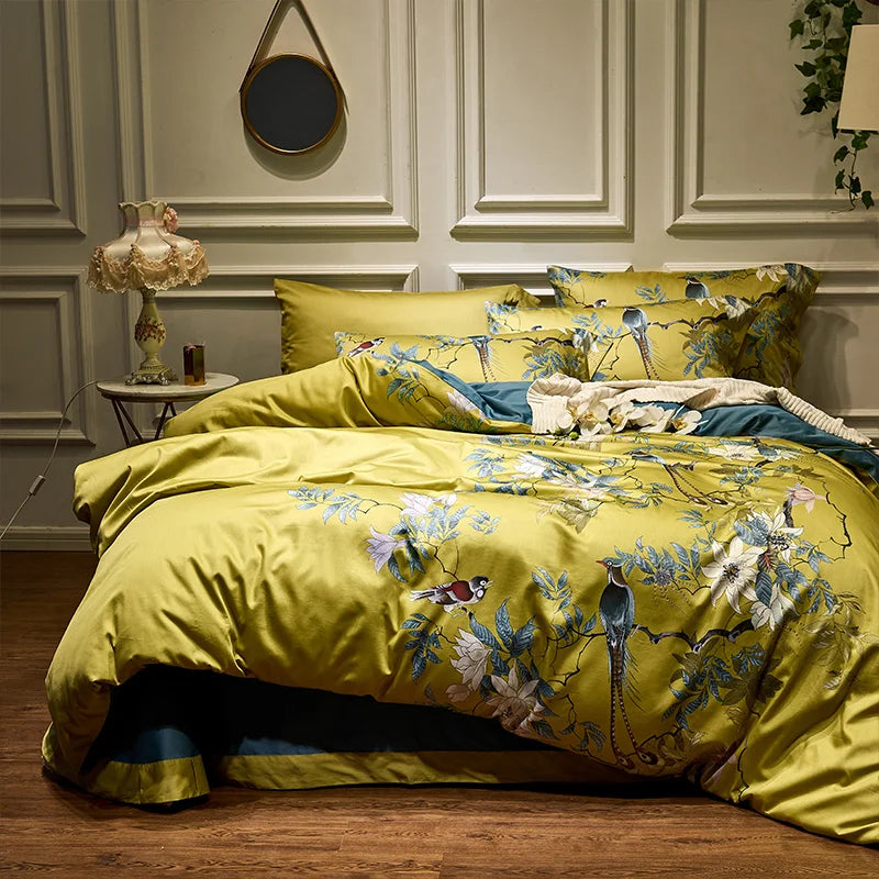 Bright Flamingo Leaf Egyptian Cotton Bedding Set