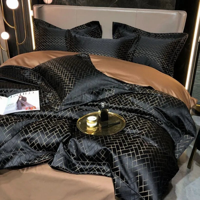 Luxury Black Yarn-Dyed Jacquard Egyptian Cotton Bedding Set