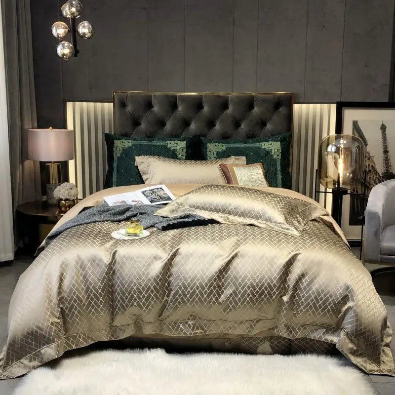 Luxury Black Yarn-Dyed Jacquard Egyptian Cotton Bedding Set