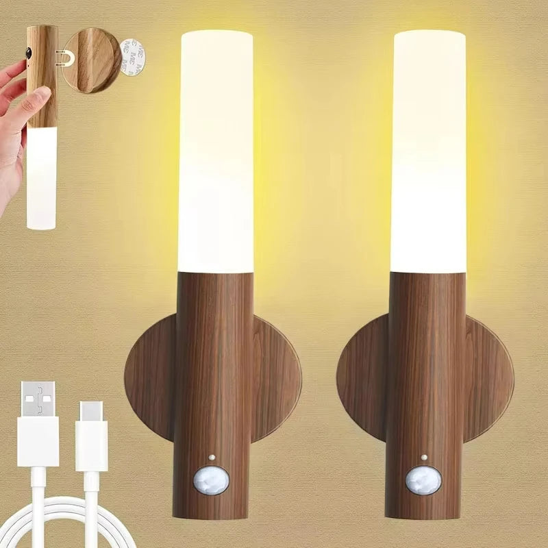 Night Light Motion Sensor Night Lights Rechargeable Wall Sconces Magnetic Wall Lights Wooden Wall Lighting for Bedroom Stair