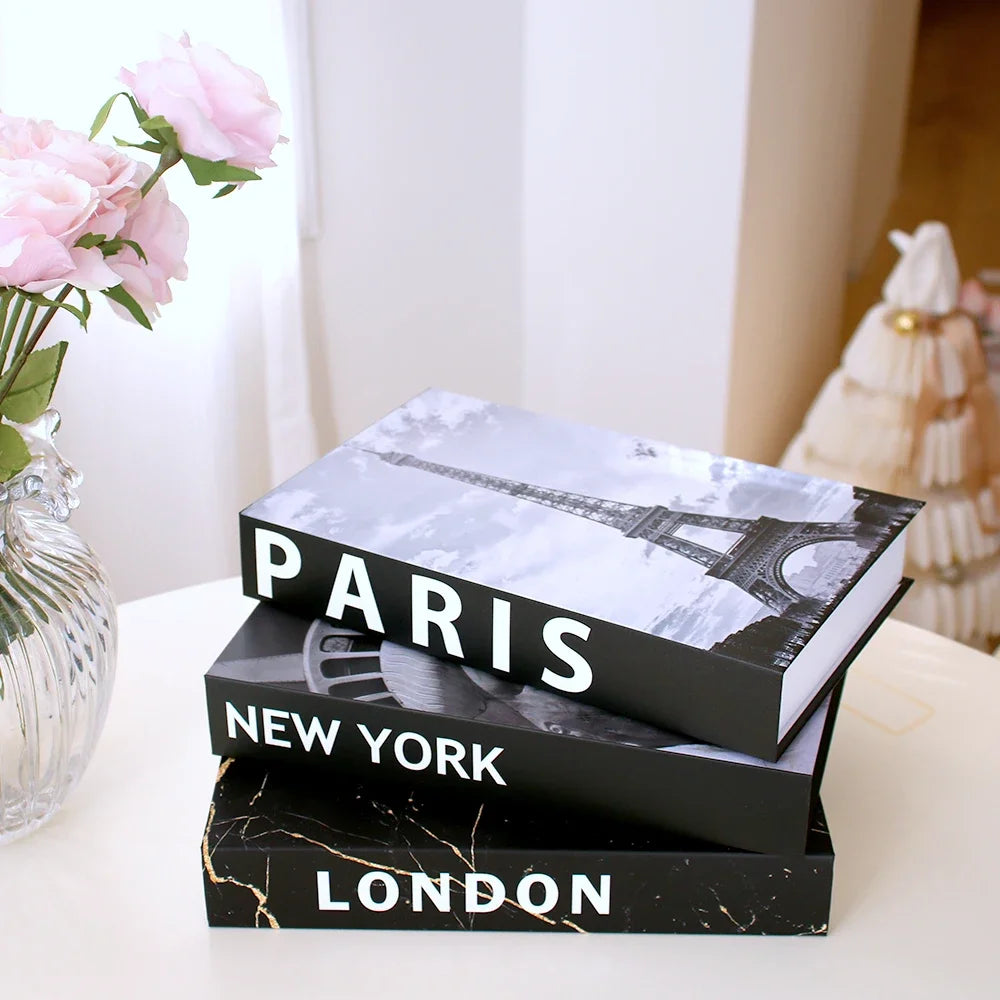 3Pcs/Set Fake Books Set for Decoration Coffee Table Ornaments Modern Home Decoration Luxury Faux Book Set London New York Paris