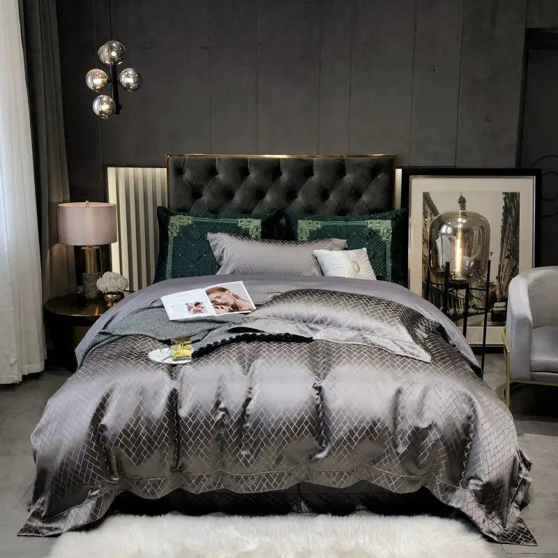 Luxury Black Yarn-Dyed Jacquard Egyptian Cotton Bedding Set