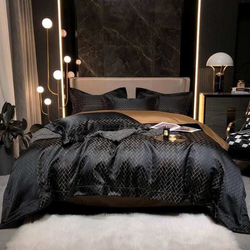 Luxury Black Yarn-Dyed Jacquard Egyptian Cotton Bedding Set