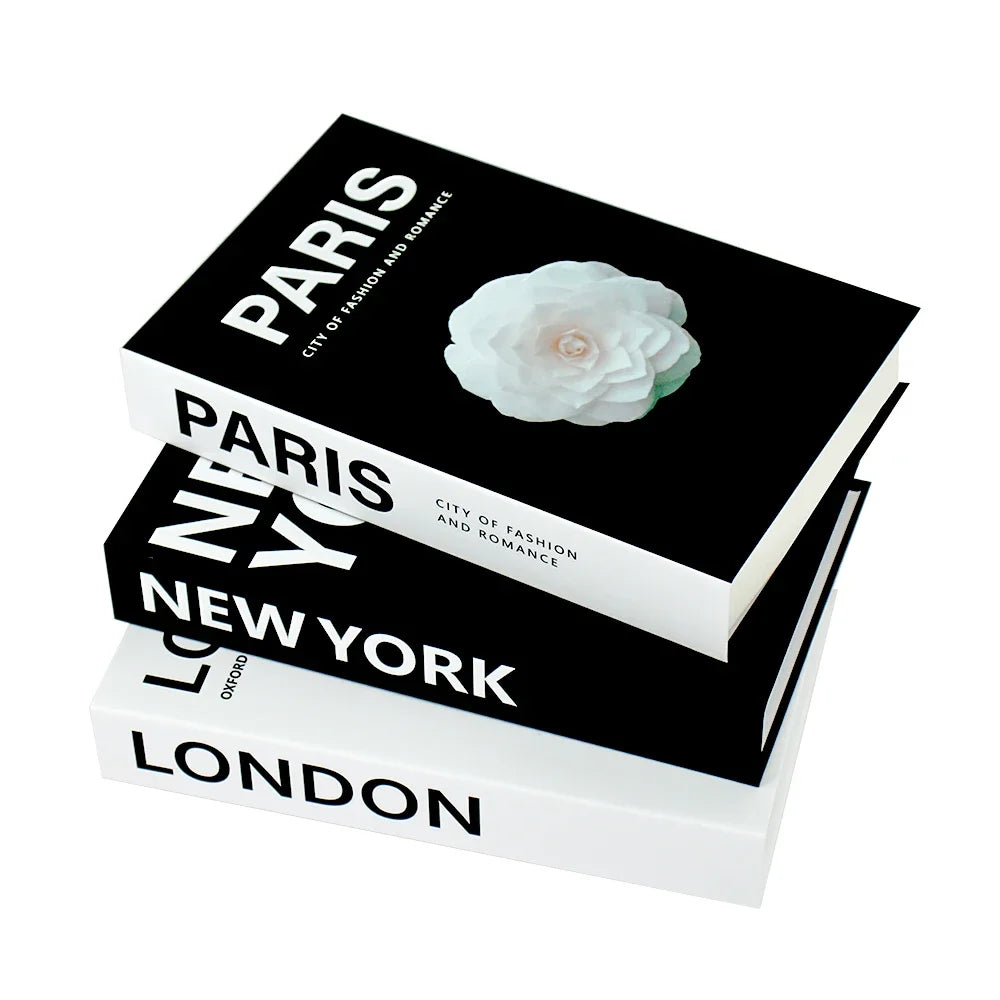 3Pcs/Set Fake Books Set for Decoration Coffee Table Ornaments Modern Home Decoration Luxury Faux Book Set London New York Paris