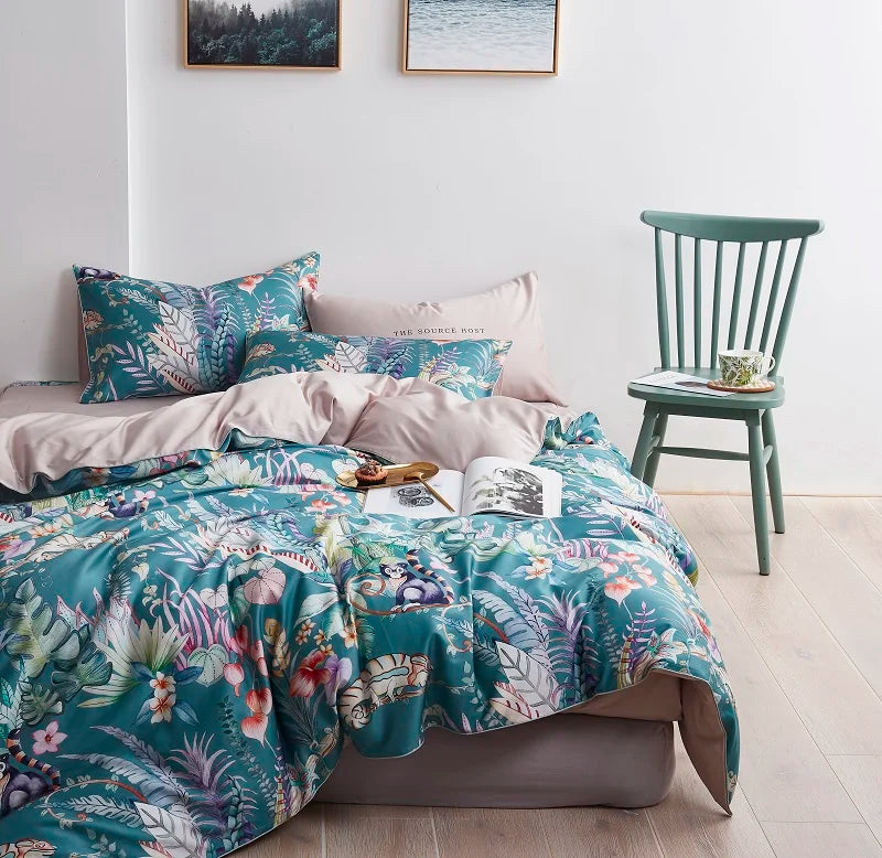 Bright Flamingo Leaf Egyptian Cotton Bedding Set